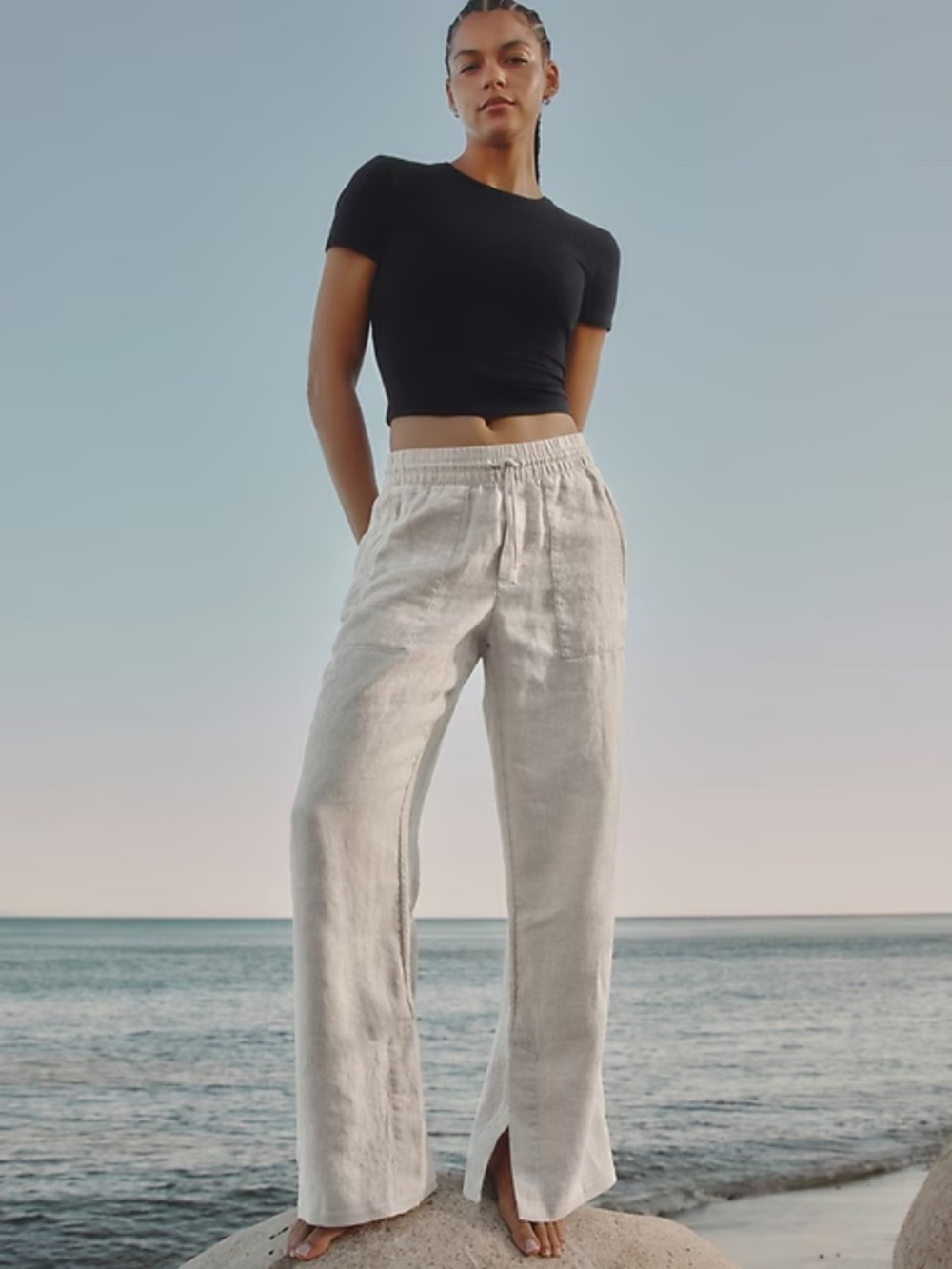 Athleta Retreat Linen High Rise Wide leg Pant | Undyed